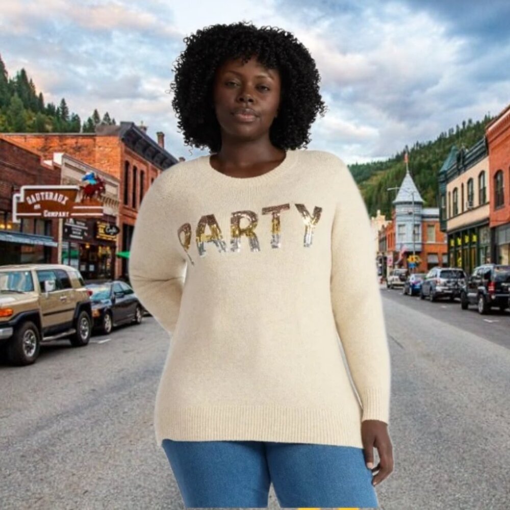 Terra & Sky Women's Holiday Talking Sweater Midweight Oatmeal Heather Size 2X